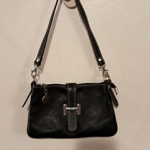 NAVY blue leather Vera Pelle crossbody shoulder bag purse